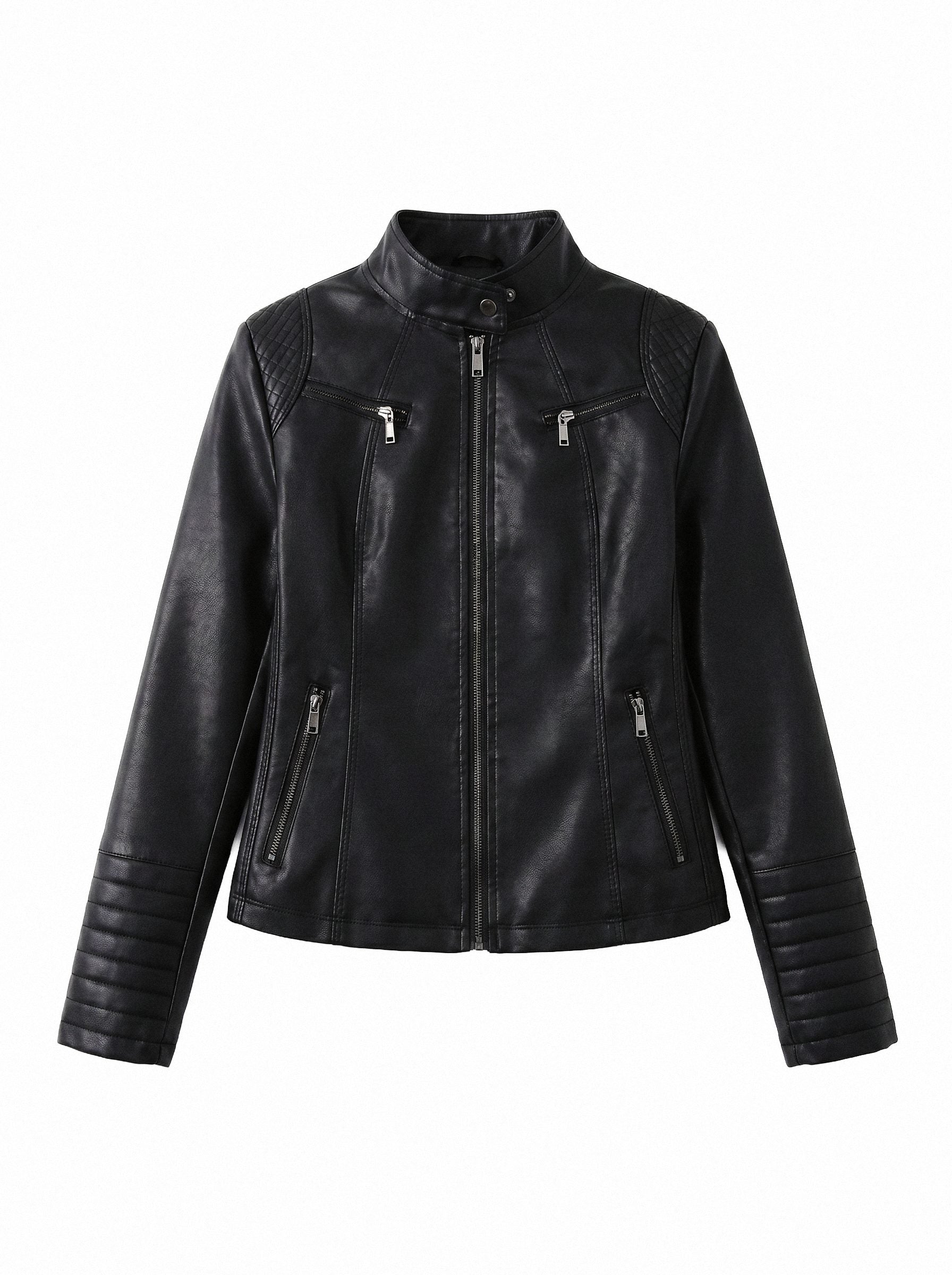 Quilted Shoulder Slim Moto Jacket
