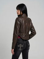 Sepia Cropped Corset Moto Jacket - back view
