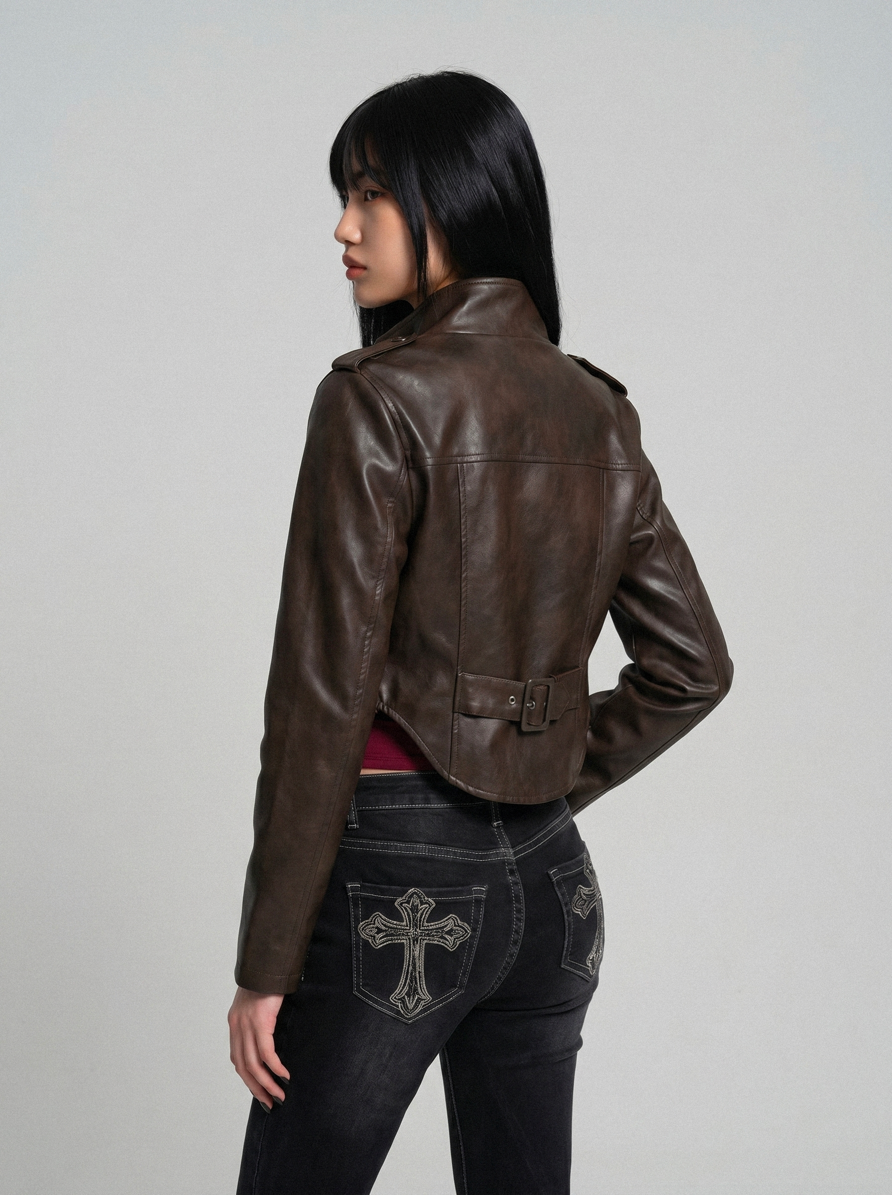 Sepia Cropped Corset Moto Jacket - back view