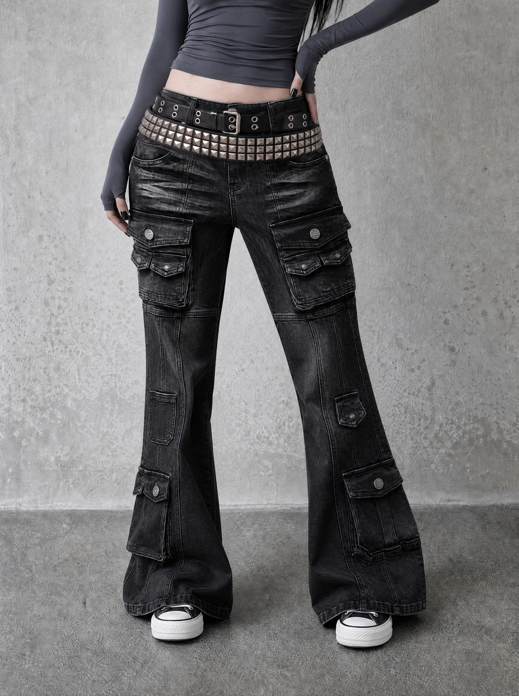 Low-Rise Cargo Bootcut Jeans