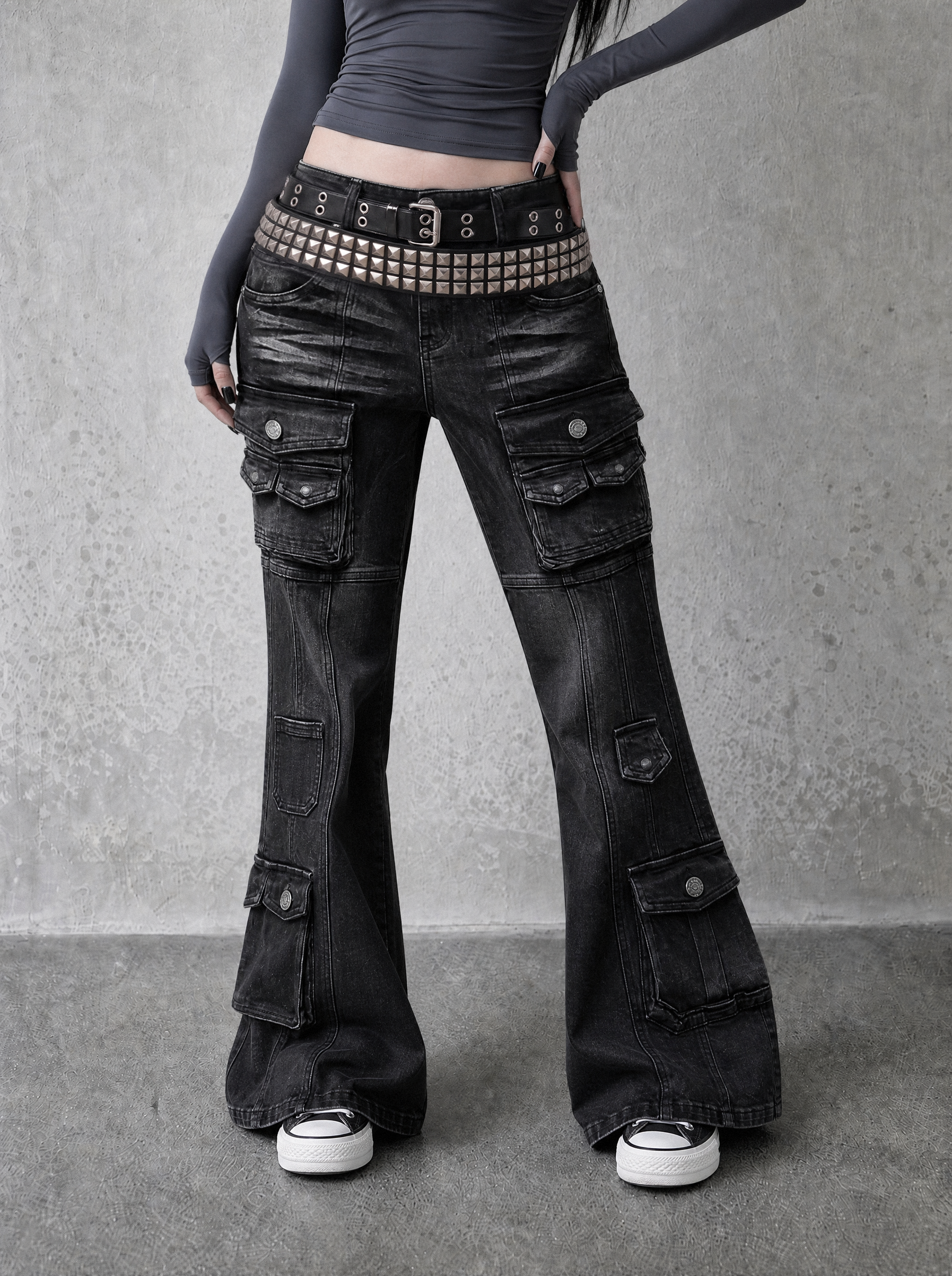 Low-Rise Cargo Bootcut Jeans