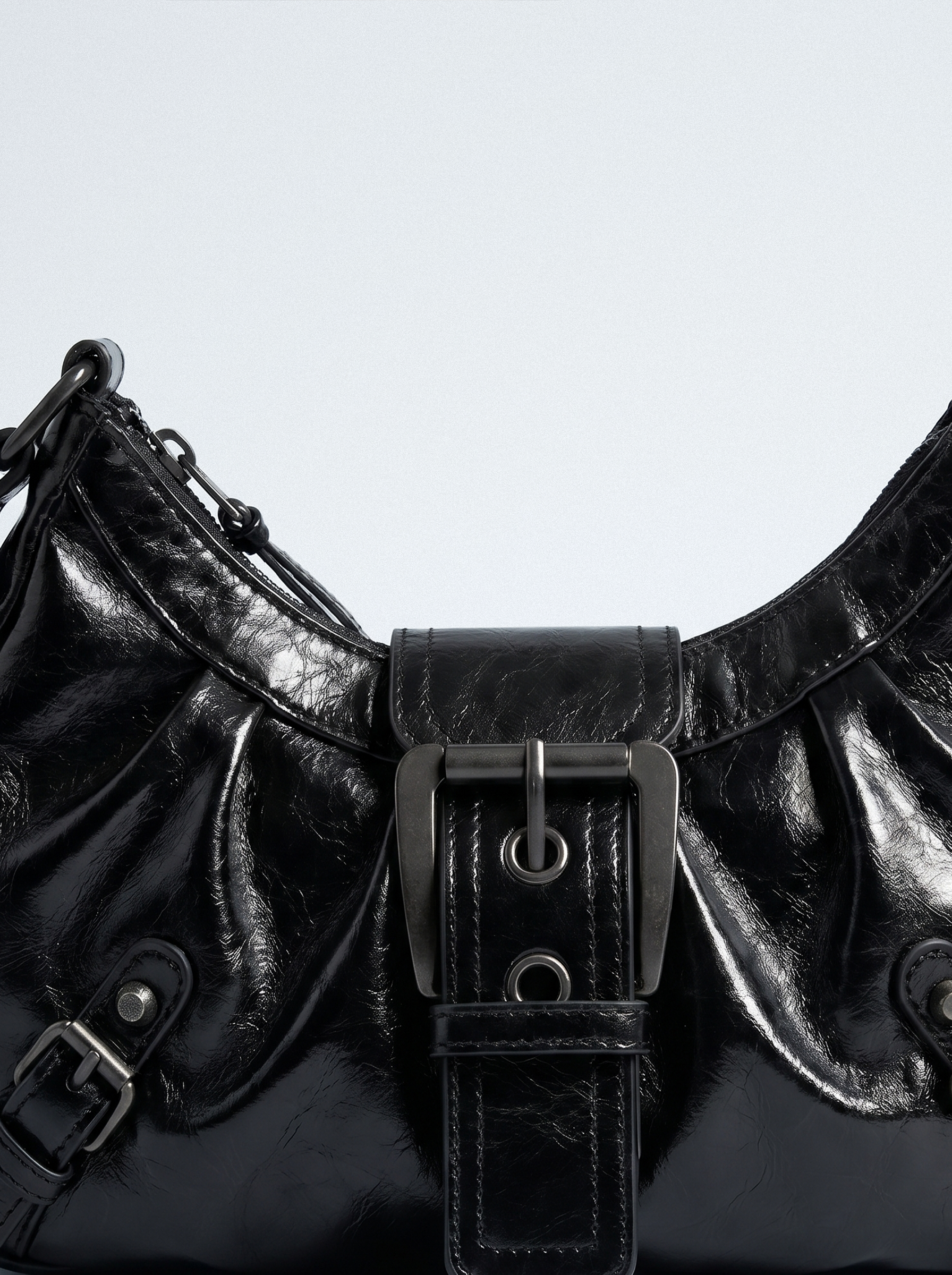 Pleated Buckle Shoulder Bag - detail view