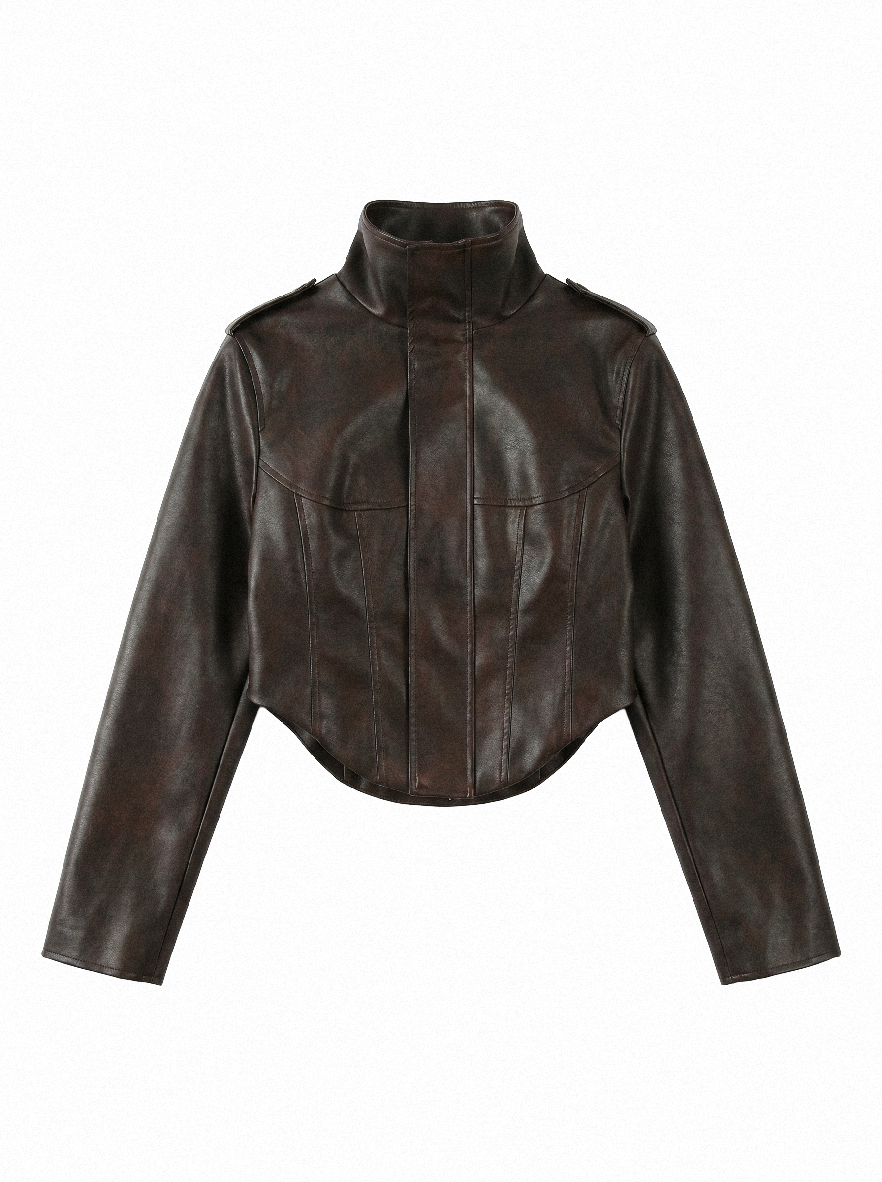 Sepia Cropped Corset Moto Jacket - main photo