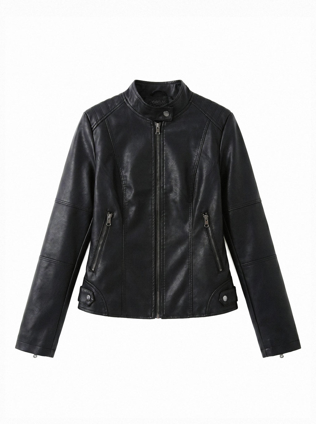 Ribbed Shoulder Slim Moto Jacket