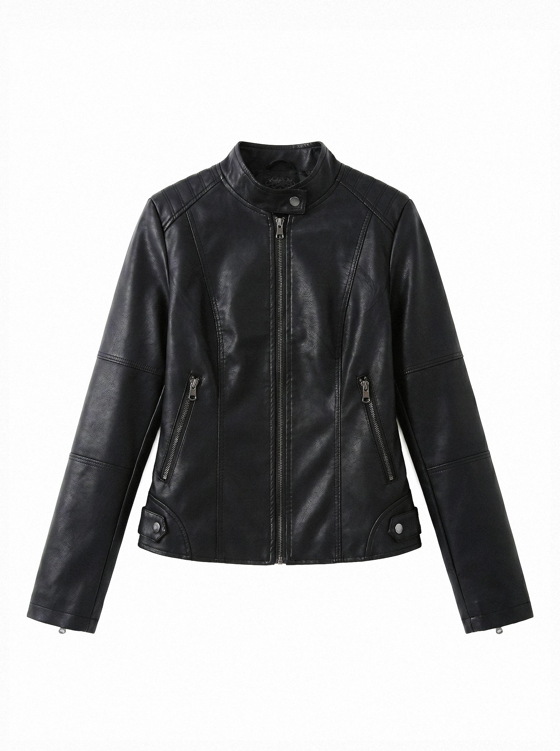 Ribbed Shoulder Slim Moto Jacket