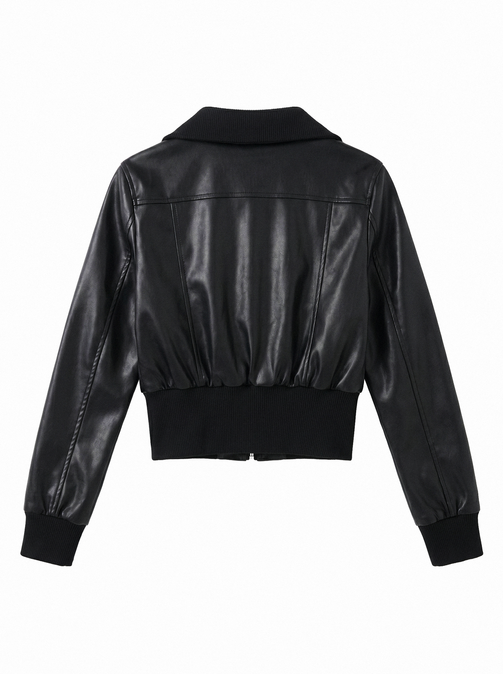 Cropped Bomber Faux Leather Jacket - detail view