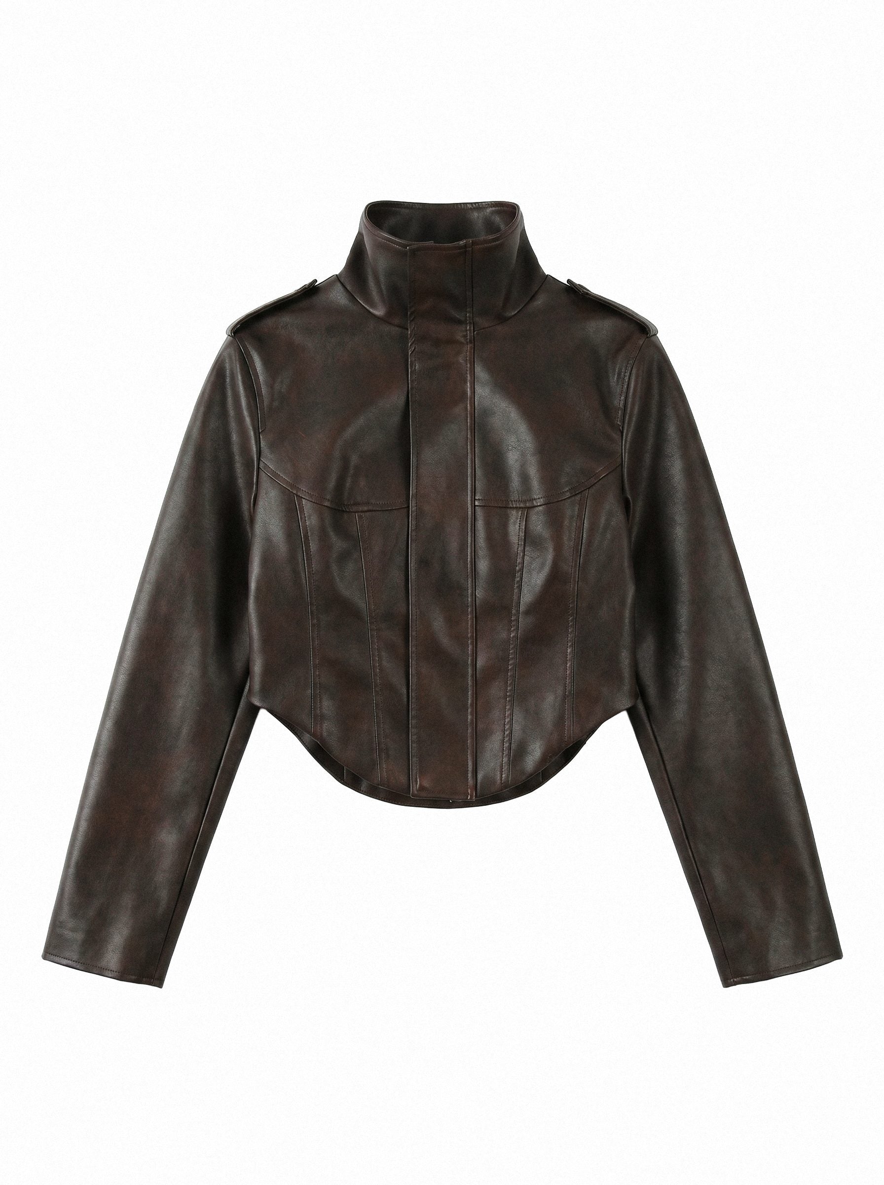 Sepia Cropped Corset Moto Jacket