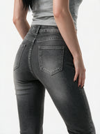 Grey washed high waist flare jeans