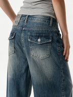 Blue baggy wide leg cargo jeans