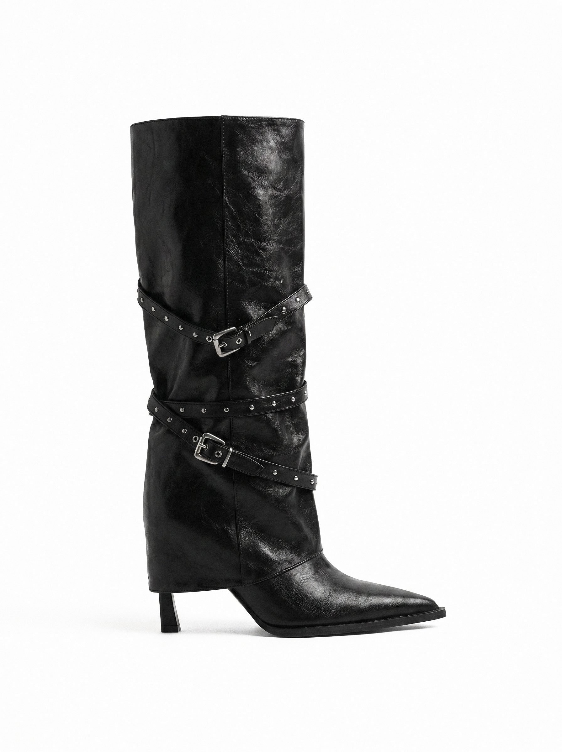 STUDDED WRAP SLOUCH KNEE BOOTS