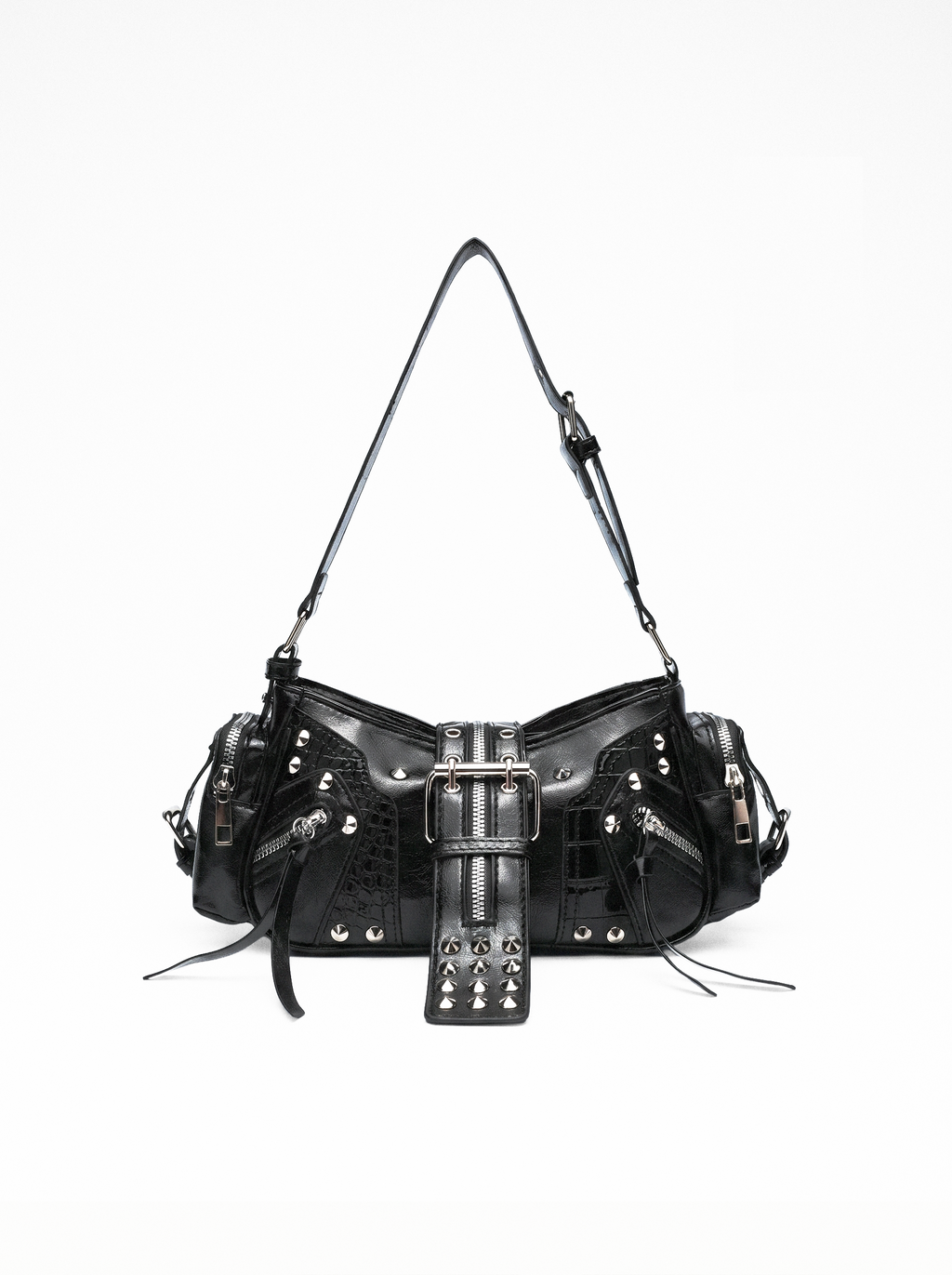 Studded Croc Moto Baguette Bag - main photo