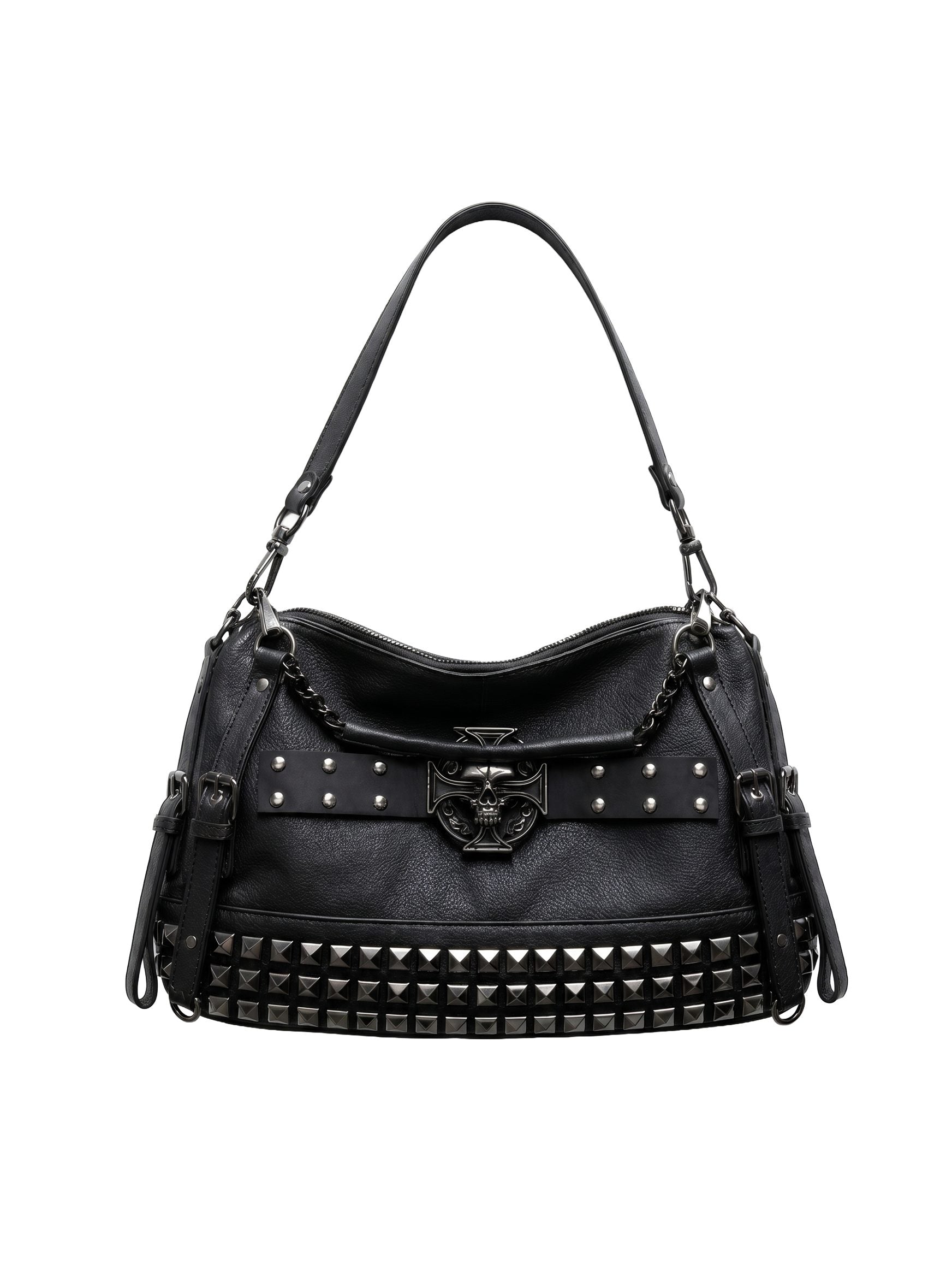 SKULL CROSS STUDDED HOBO