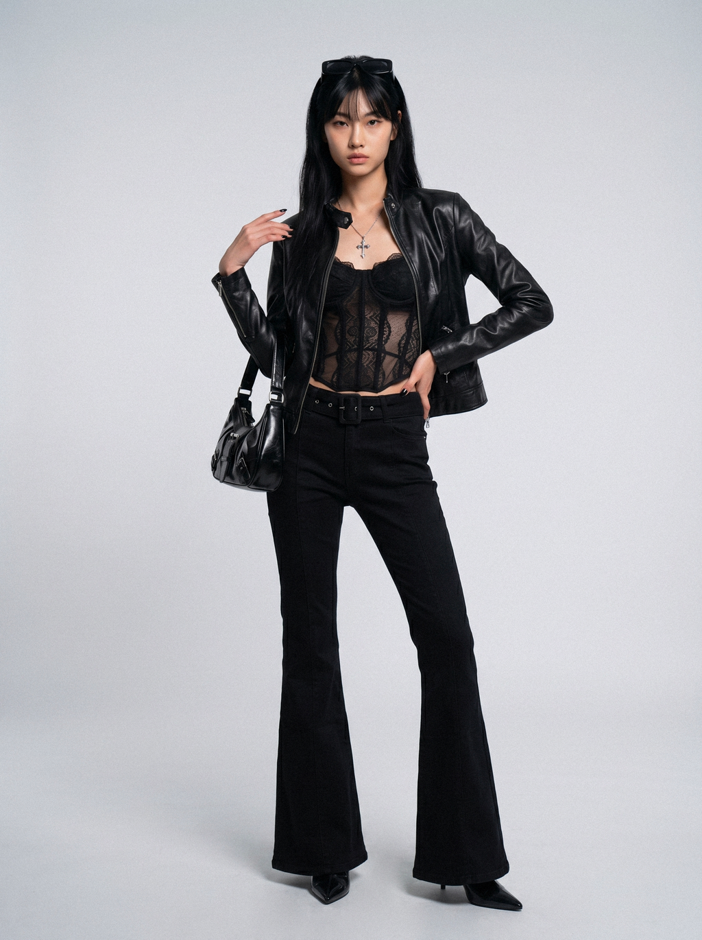 Belted Hem Slim Moto Jacket - side view