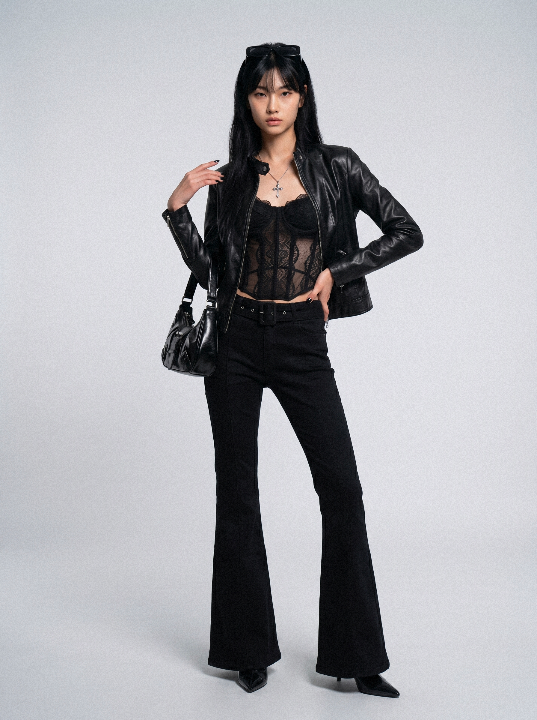 Belted Hem Slim Moto Jacket - side view