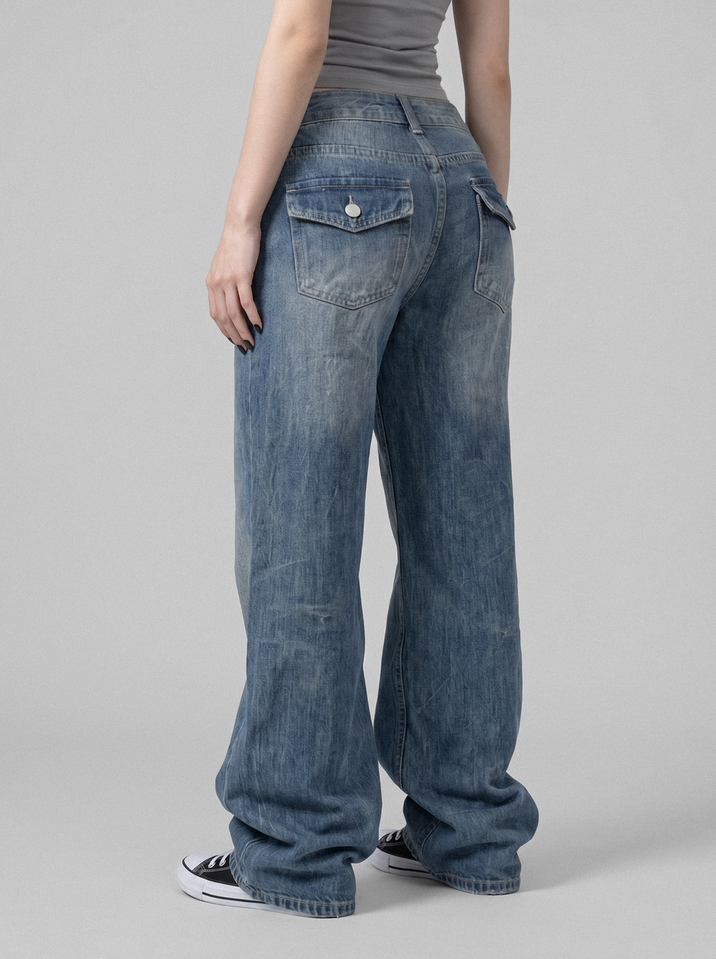 Faded Wash Baggy Jeans - back view