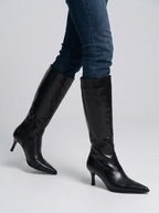 Pointed Toe Kitten Heel Tall Boots - front view