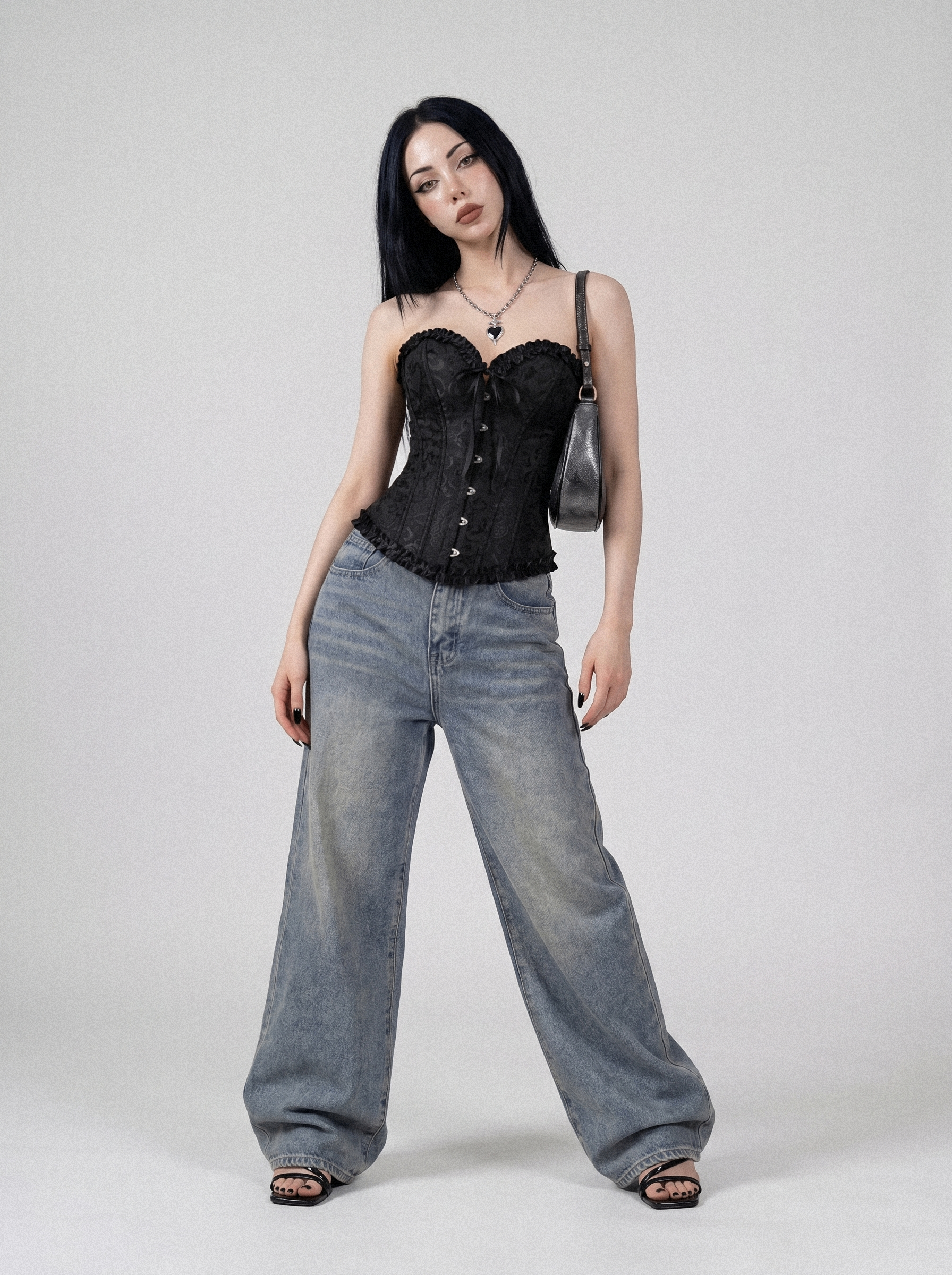 Bow Front Brocade Corset Top - side view